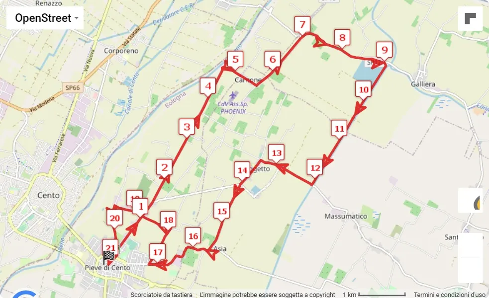 38° Maratonina delle 4 Porte, mappa percorso gara 21.0975 km