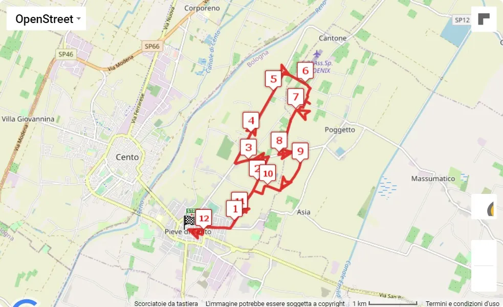 38° Maratonina delle 4 Porte, mappa percorso gara 12 km