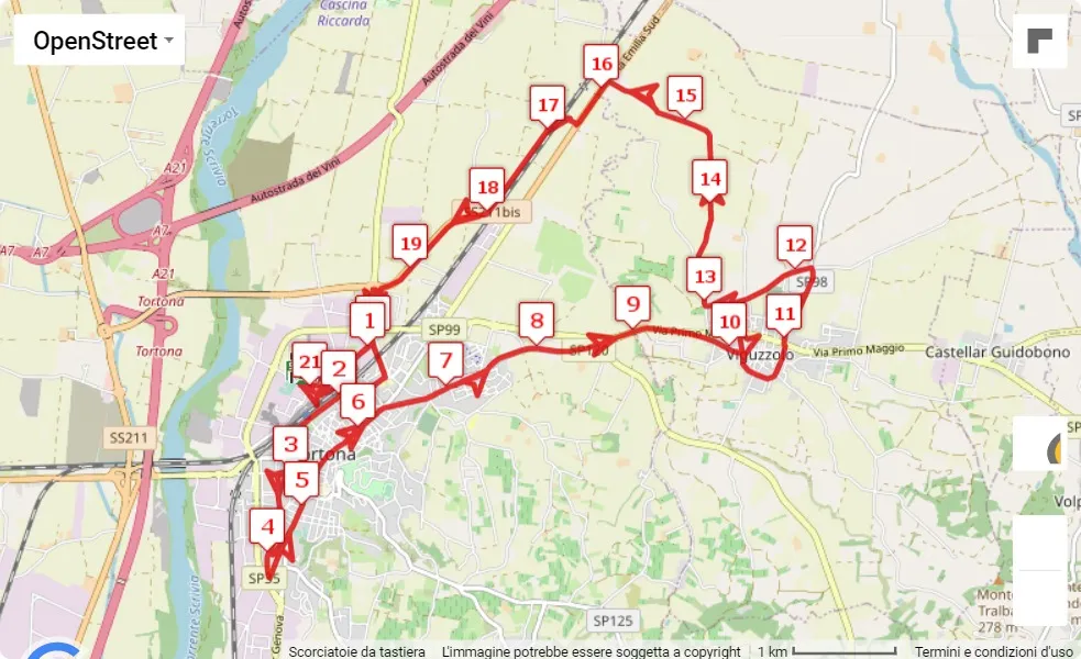 mappa percorso di gara 2° Derthona Half Marathon