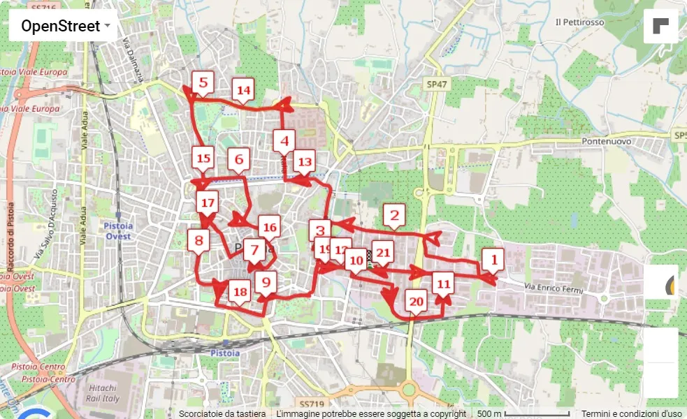 mappa percorso di gara 34° Maratonina Città di Pistoia