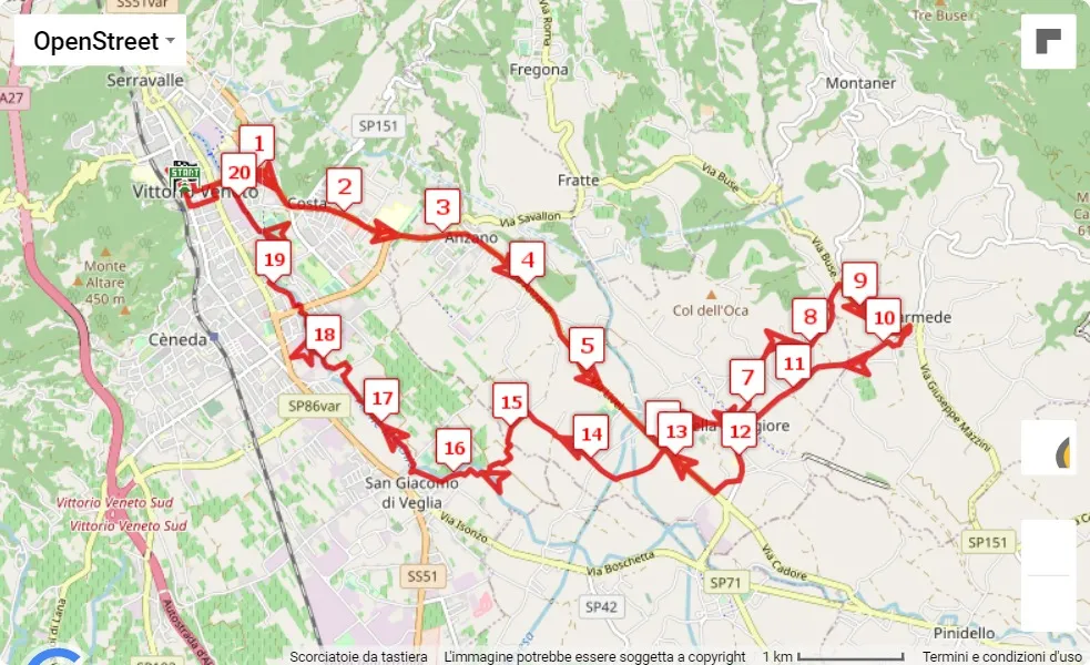 mappa percorso di gara 8° Maratonina della Vittoria
