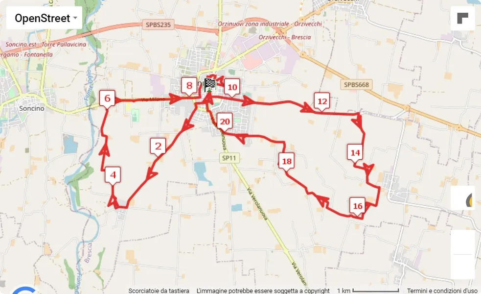 mappa percorso di gara 10° Bossoni Half Marathon - 1° OrziTen