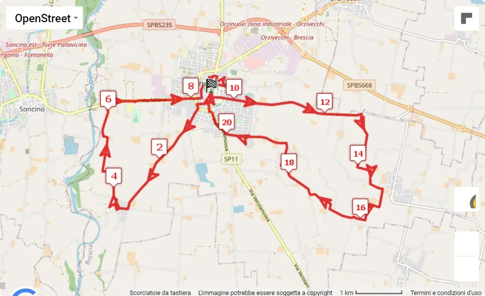 race course map 10° Bossoni Half Marathon - 1° OrziTen