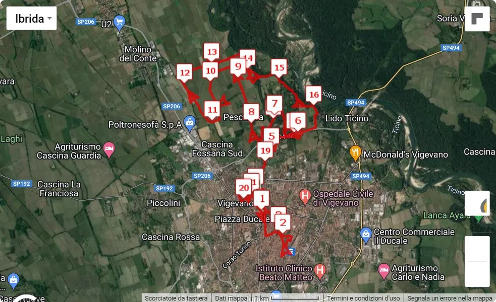 mappa percorso di gara 16° Scarpadoro Half Marathon