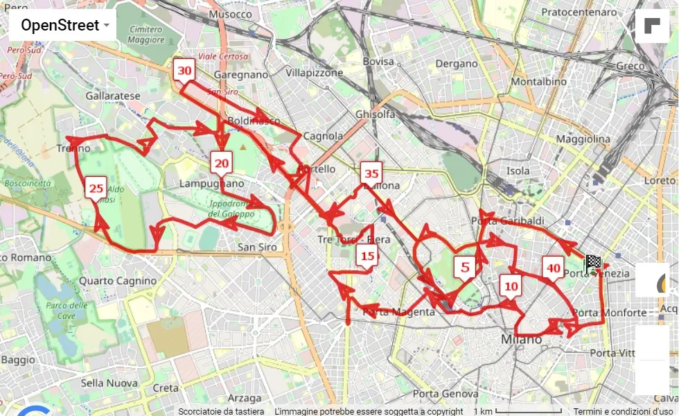 race course map 21° Milano Marathon