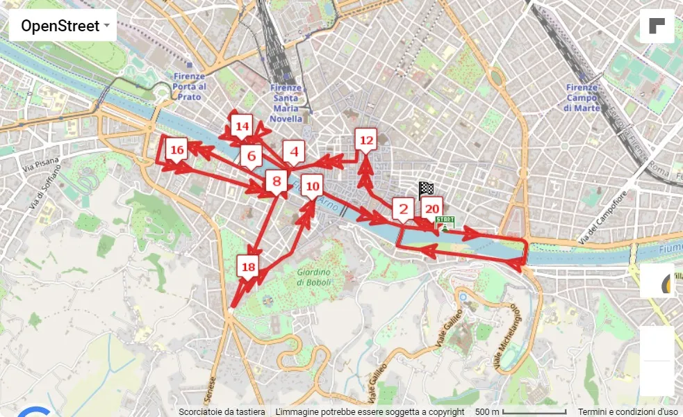 mappa percorso di gara 39° Half Marathon Firenze