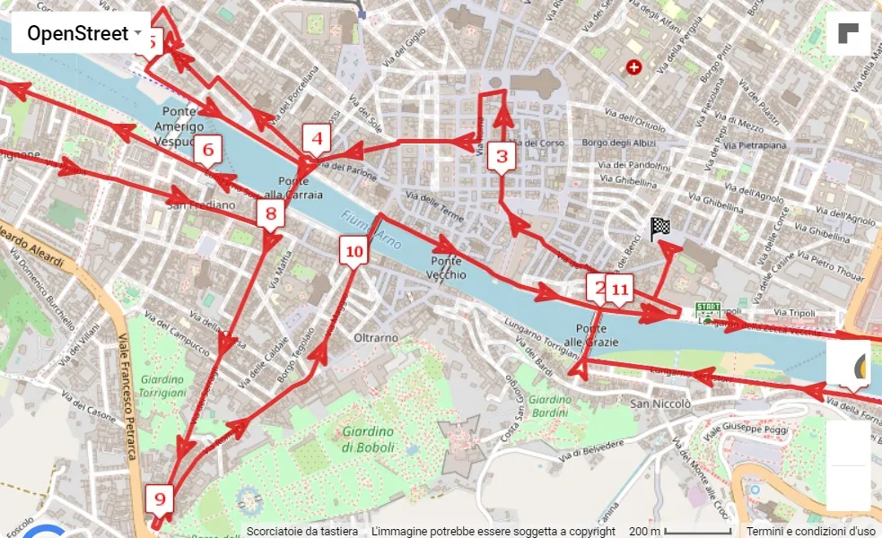 39° Half Marathon Firenze, mappa percorso gara 10 km