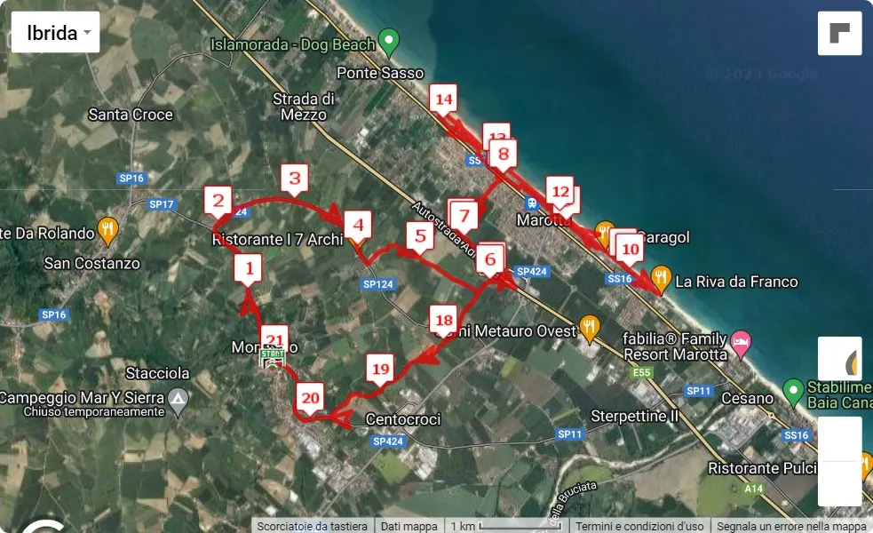 5° Omphalos Half Marathon, mappa percorso gara 21.0975 km
