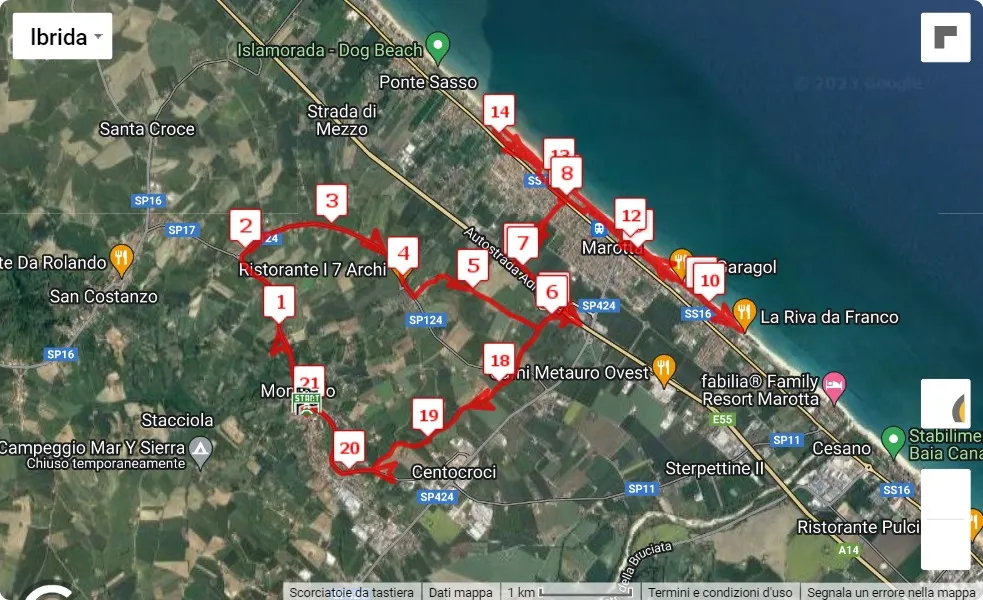 5° Omphalos Half Marathon, 21.0975 km race course map