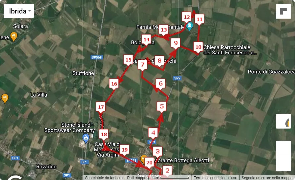 11° Maratona di Crevalcore - 7° Maratonina, 21.0975 km race course map