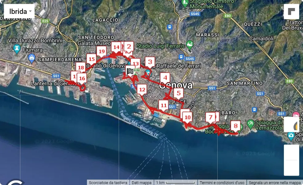 17° Mezza Maratona di Genova, 21.0975 km race course map