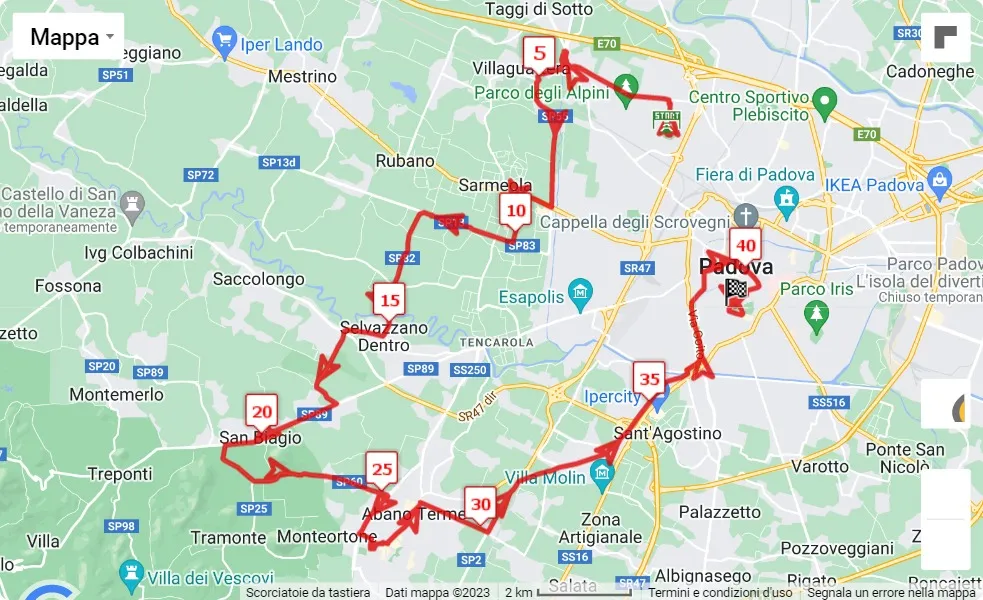 mappa percorso di gara 23° Maratona Sant'Antonio