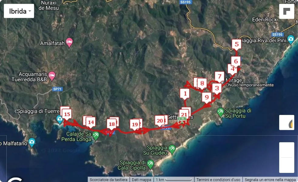 mappa percorso di gara Chia21 Half Marathon