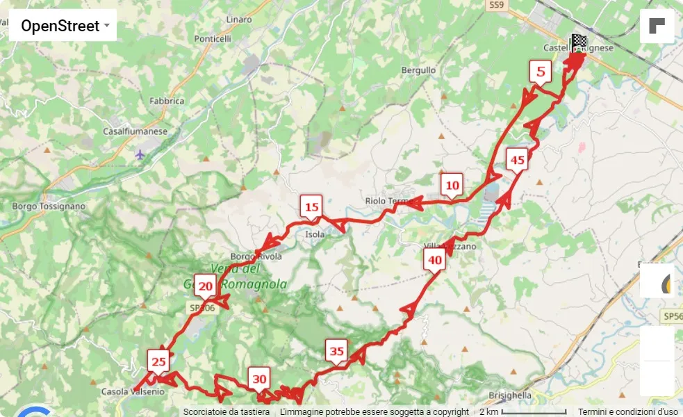 race course map 38° 50 Km di Romagna 2023