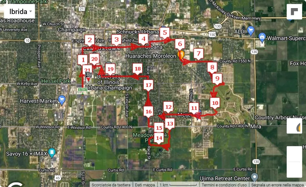 Christie Clinic Illinois Marathon 2023, mappa percorso gara 21.0975 km