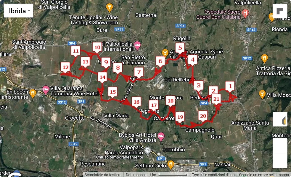 6° Amarathon della Valpolicella, 21.0975 km race course map