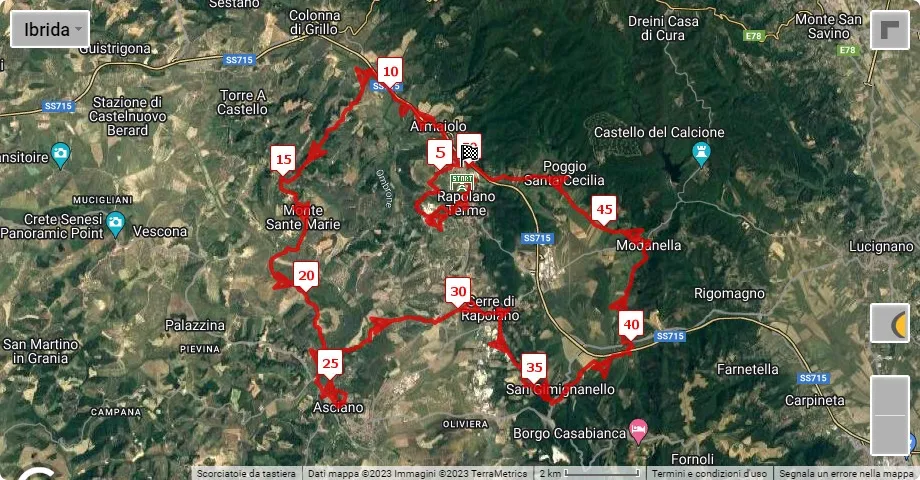 Crete Senesi Ultra Marathon 2023, 50 km race course map