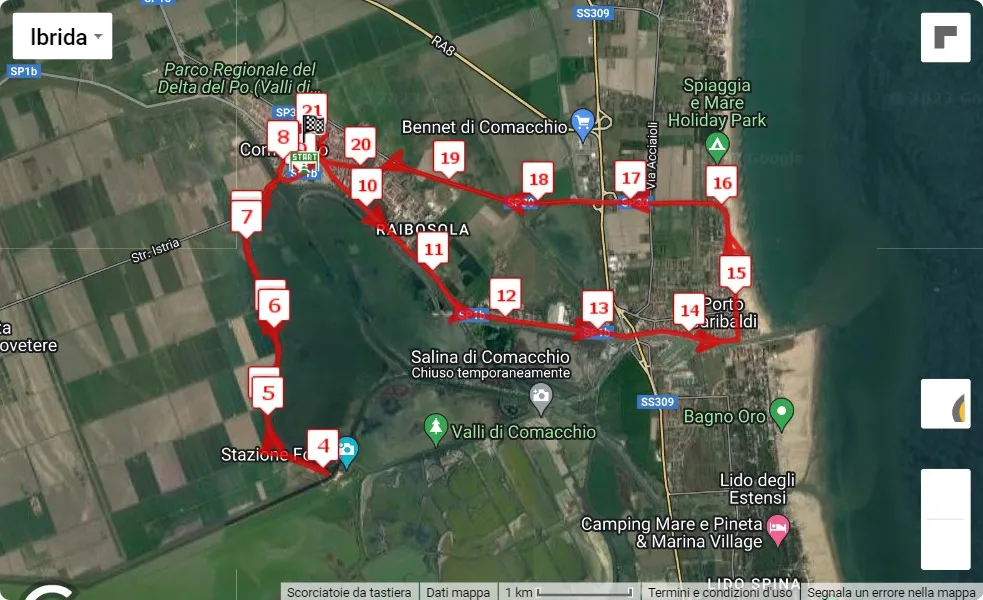 mappa percorso di gara 2° Comacchio Half Marathon