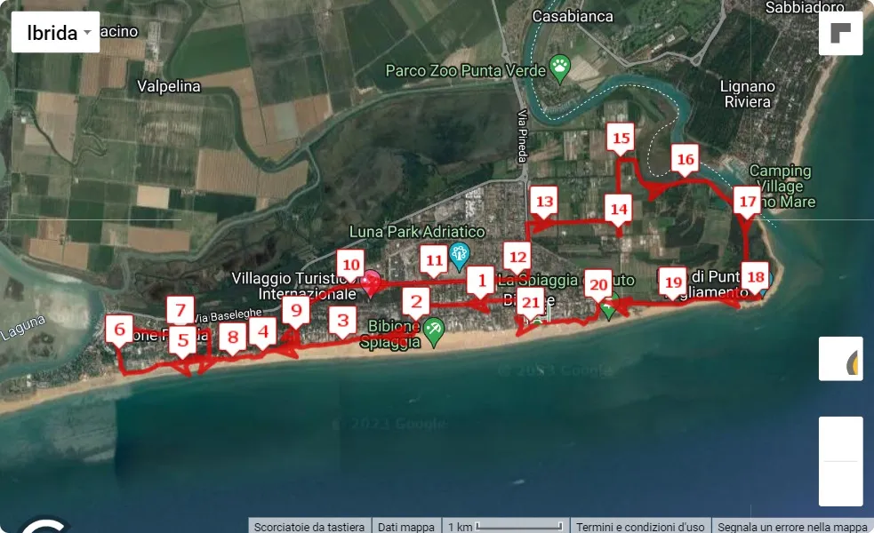 7° Bibione Half Marathon, mappa percorso gara 21.0975 km