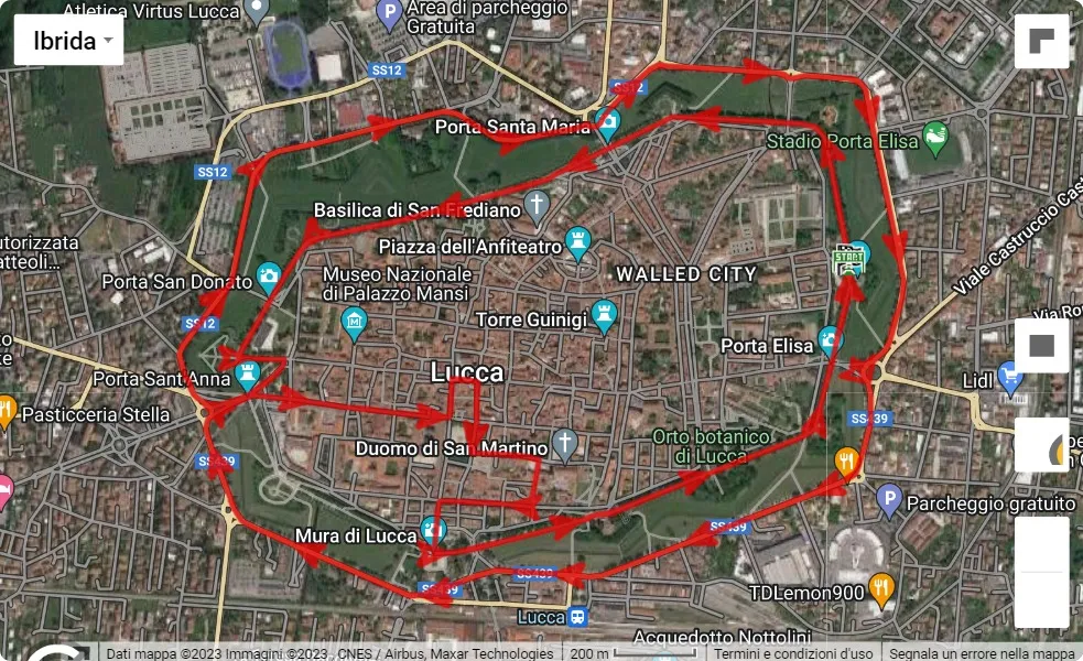 8° Lucca Half Marathon, 21.0975 km race course map