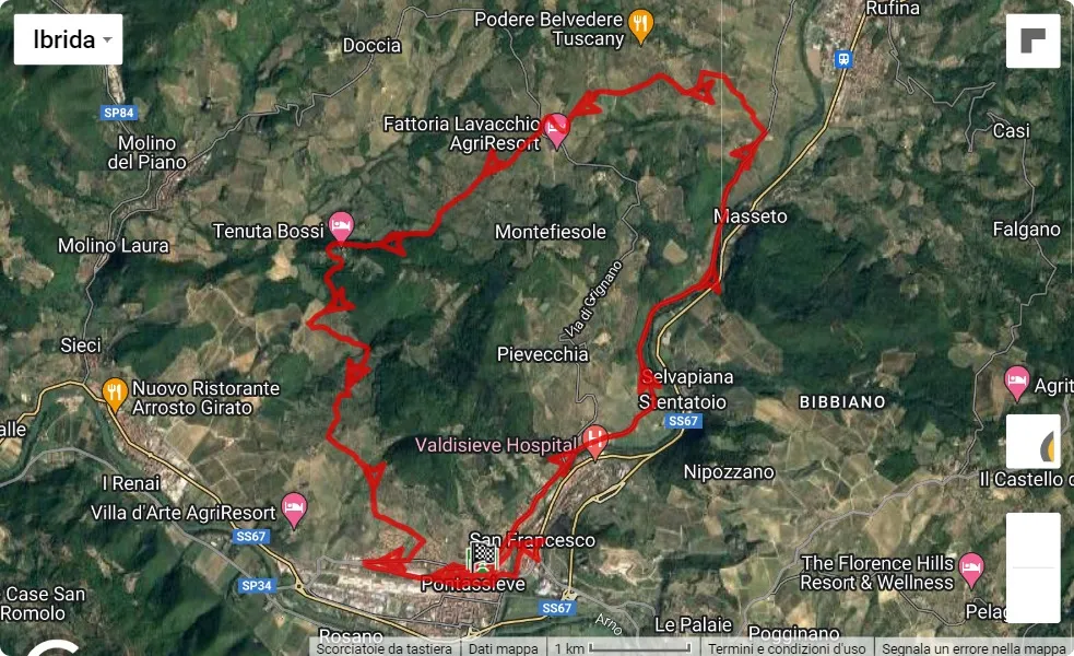 7° Mezza Maratona Città di Pontassieve, 21.0975 km race course map