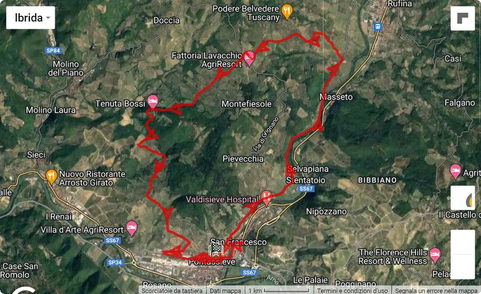 7° Mezza Maratona Città di Pontassieve, mappa percorso gara 21.0975 km