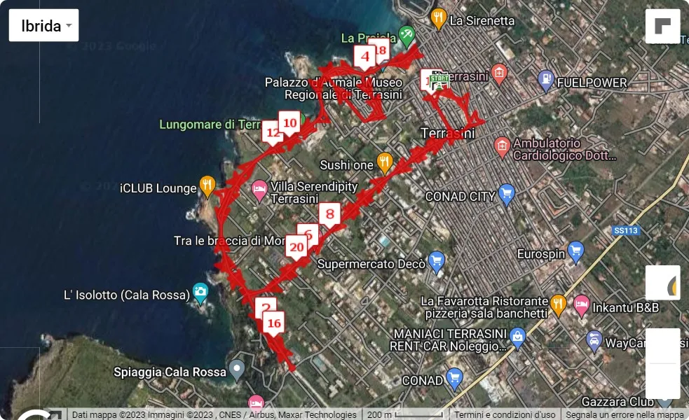 22° Maratonina di Terrasini, 21.0975 km race course map