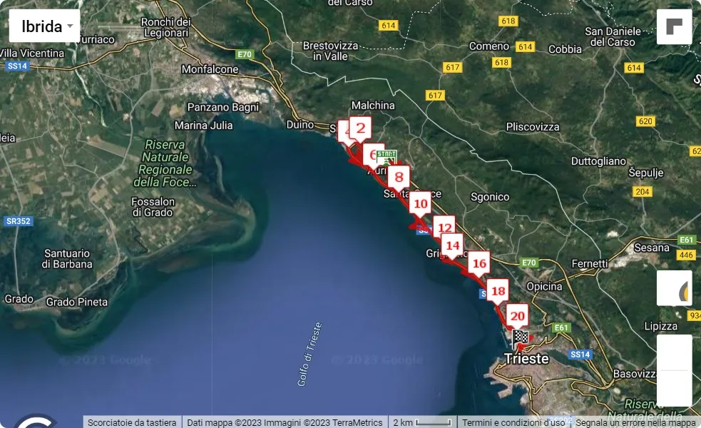 mappa percorso di gara Trieste 21k