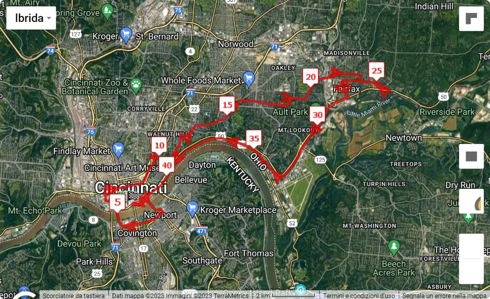 mappa percorso di gara Flying Pig Marathon 2023