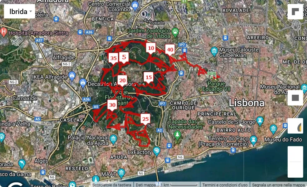 mappa percorso di gara Lisbon Eco Marathon 2023