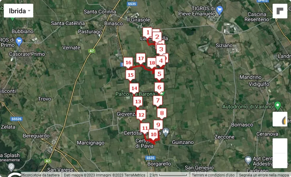 5° Mezza dei Tre Comuni, 21.0975 km race course map