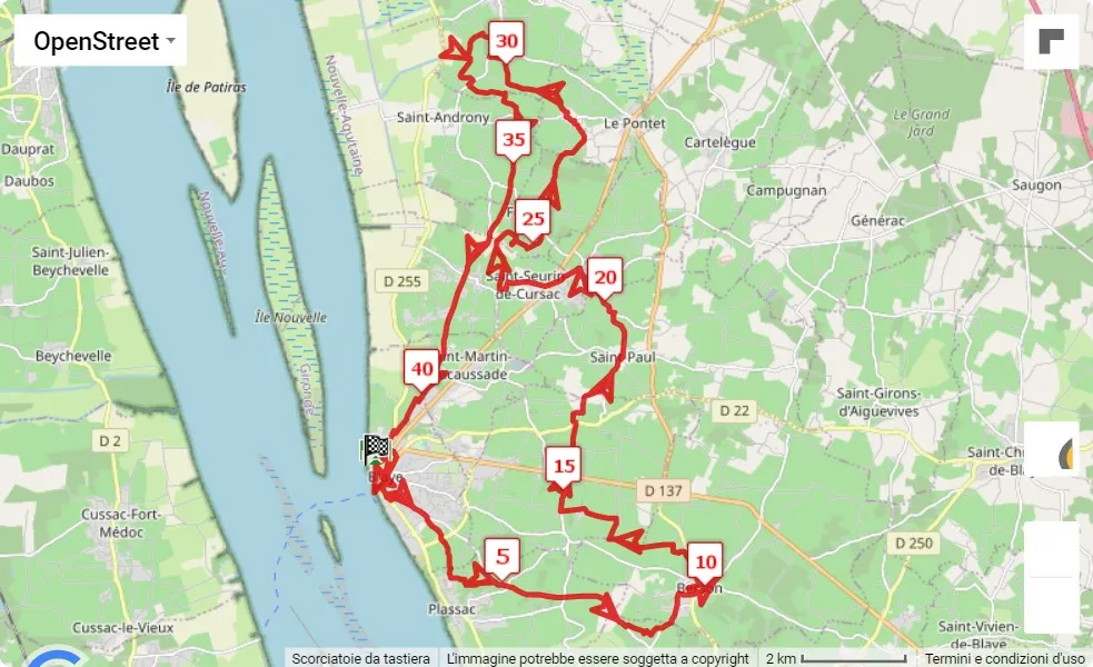 Marathon des Vins de Blaye 2023, 42.195 km race course map