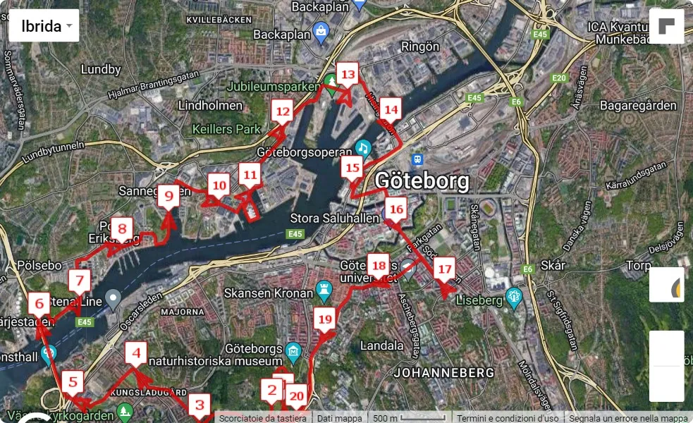 Goteborgsvarvet Half Marathon - Gothenburg Half Marathon, mappa percorso gara 21.0975 km