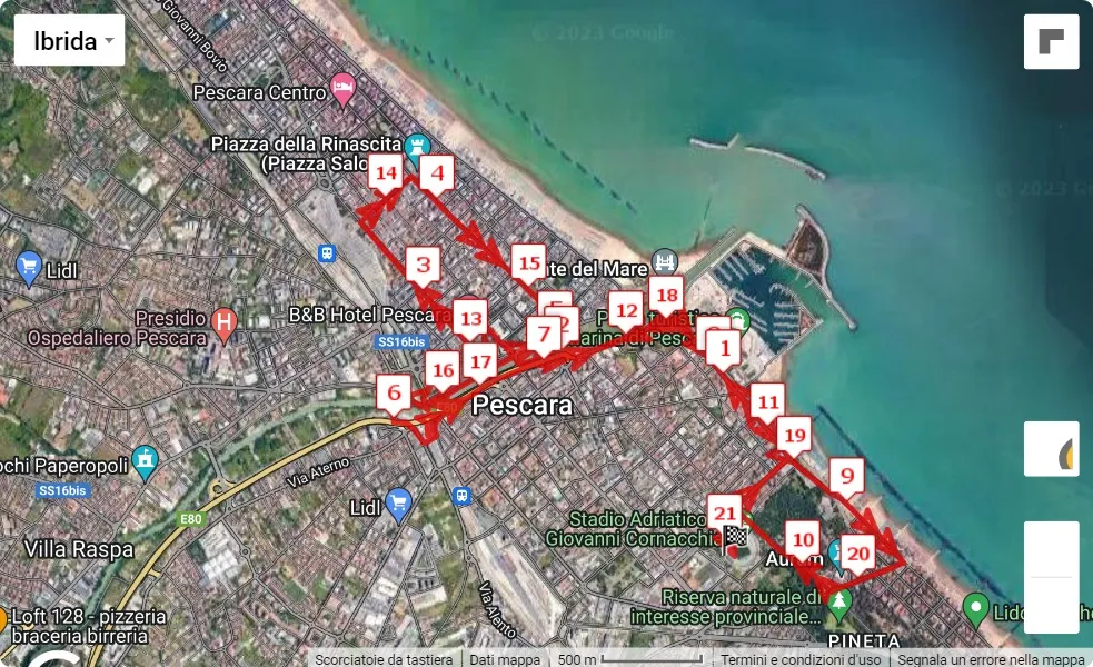 8° Pescara Half Marathon, 21.0975 km race course map