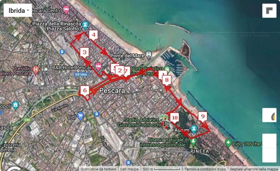 8° Pescara Half Marathon, 10.5 km race course map