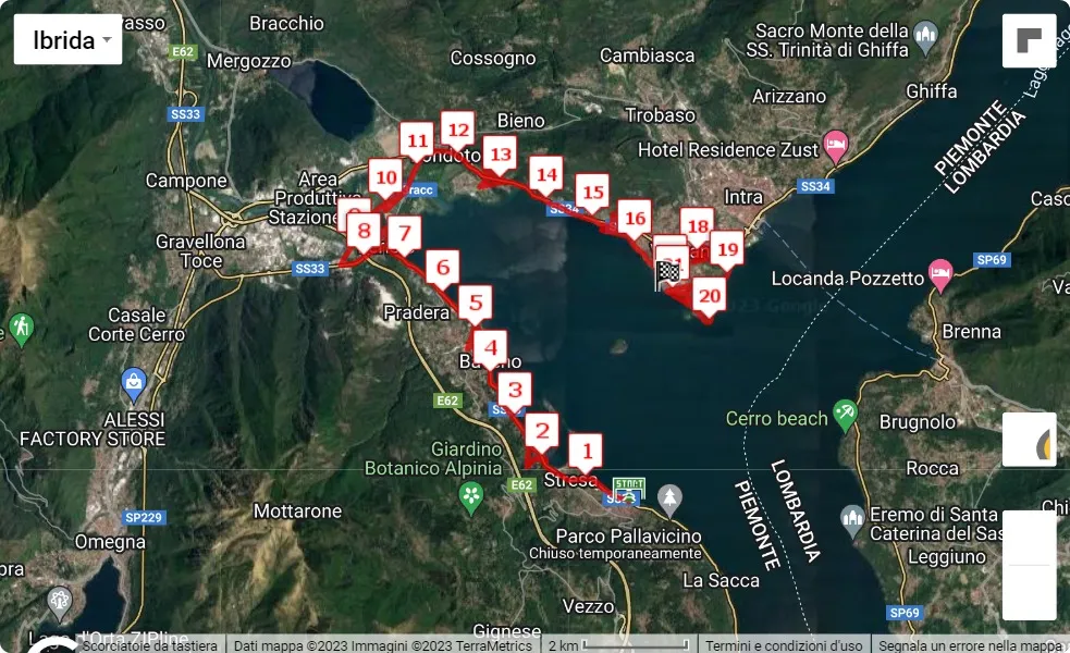 mappa percorso di gara 14° Lago Maggiore Half Marathon