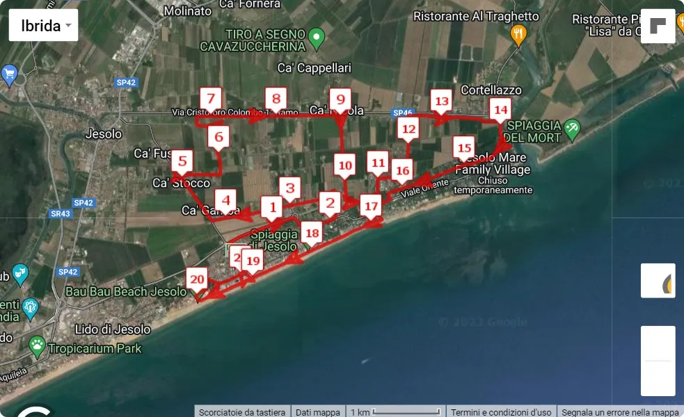 12° Moonlight Half Marathon, 21.0975 km race course map