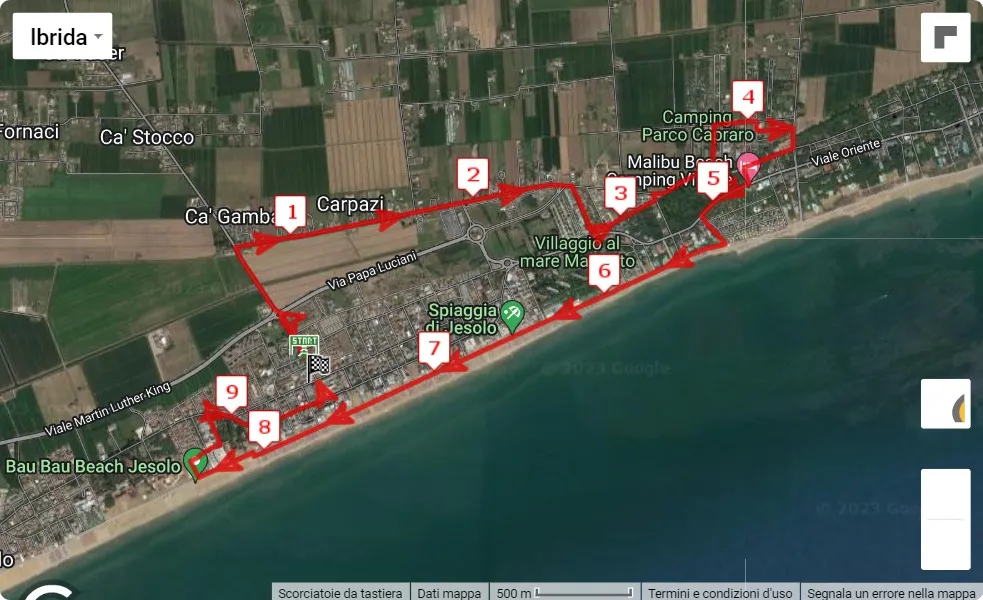 12° Moonlight Half Marathon, 10 km race course map