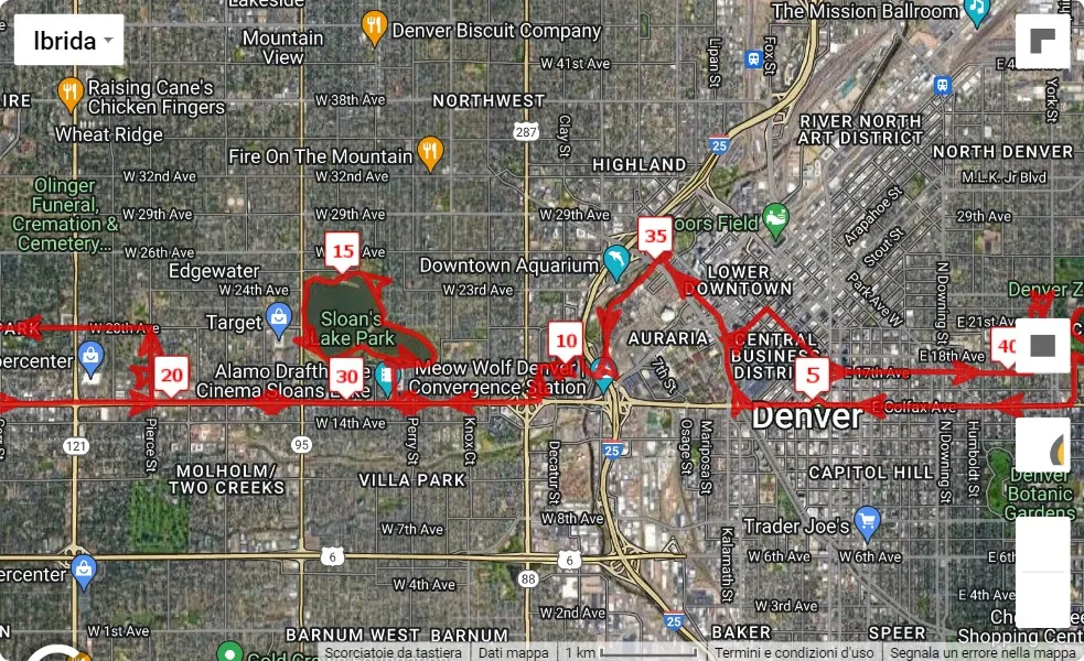 Denver Colfax Marathon, 42.195 km race course map