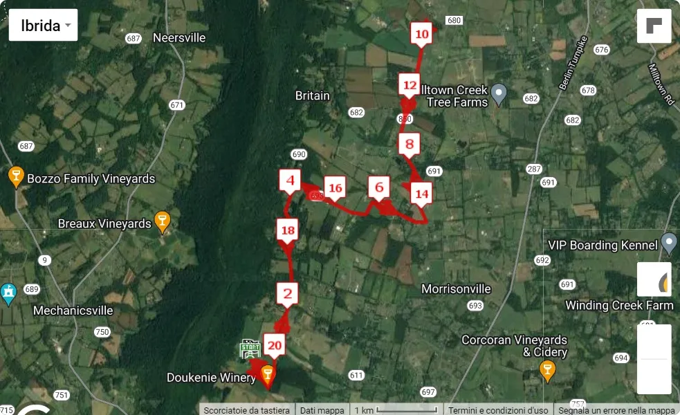 mappa percorso di gara Virginia Wine Country Half Marathon 2023