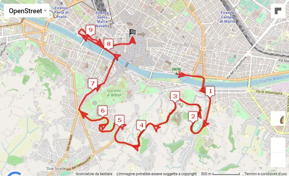 Deejay Ten Firenze 2023, 10 km race course map