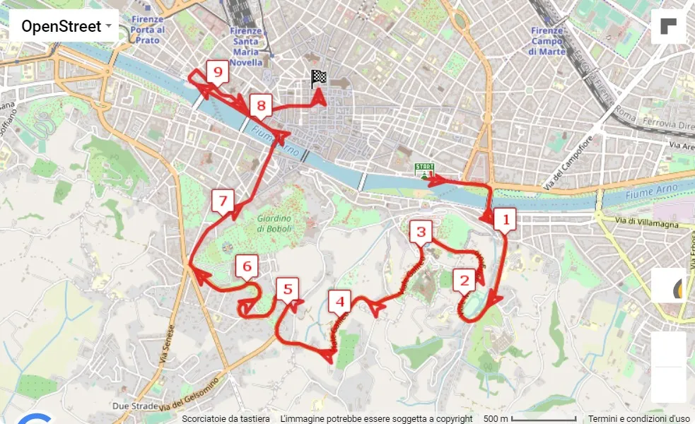 race course map Deejay Ten Firenze 2023