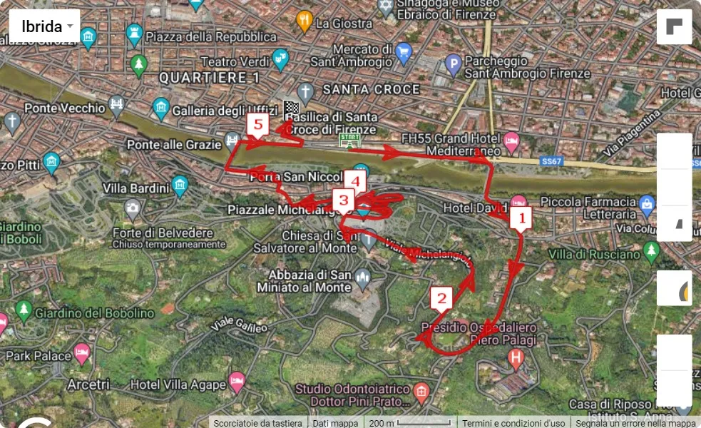 Deejay Ten Firenze 2023, 5 km race course map