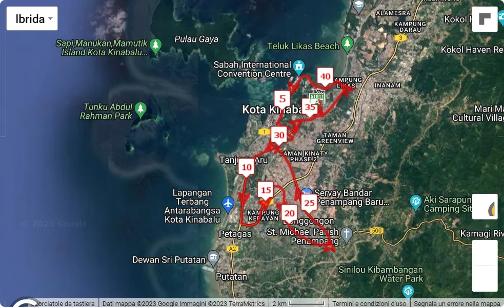 Borneo Marathon 2023, 42.195 km race course map