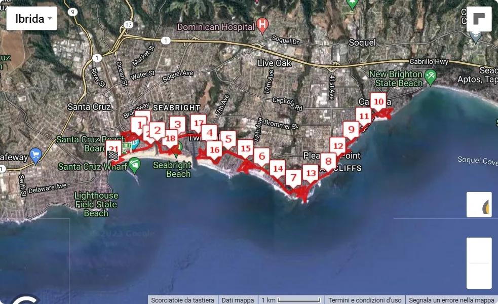 Surfers Path Half Marathon 2023, mappa percorso gara 21.0975 km