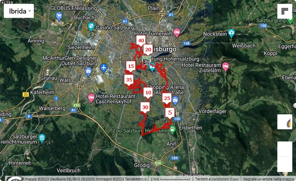 20th Salzburg Marathon, 42.195 km race course map