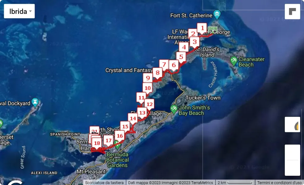 Bermuda Half Marathon Derby 2023, mappa percorso gara 21.0975 km