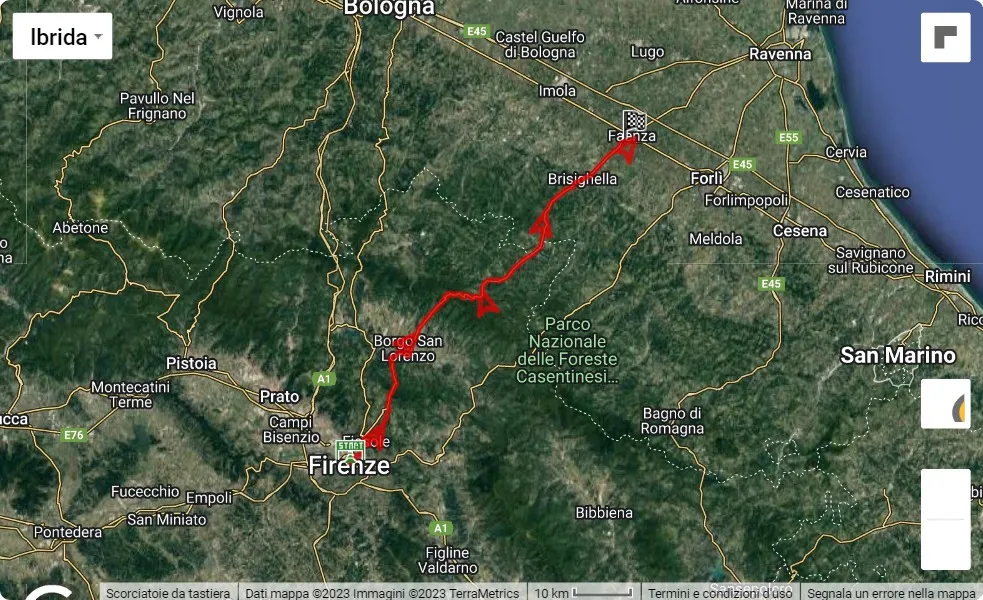 race course map 49° 100 Kilometri del Passatore