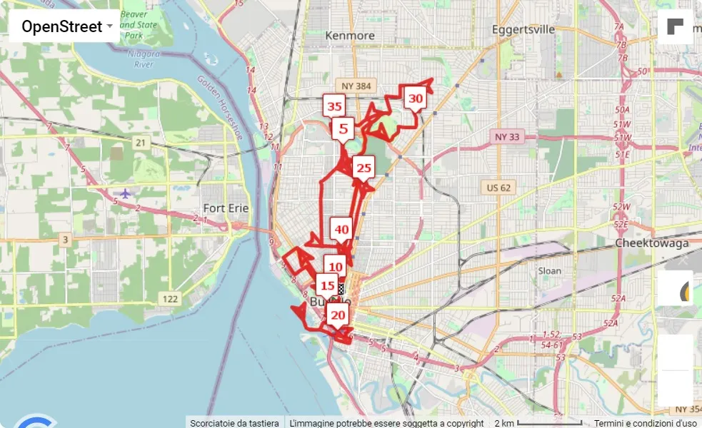 Buffalo Marathon & Half Marathon 2023, mappa percorso gara 42.195 km
