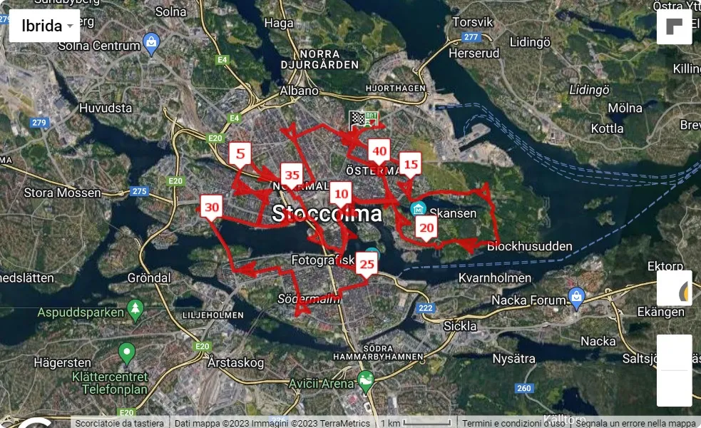 mappa percorso di gara Adidas Stockholm Marathon 2023